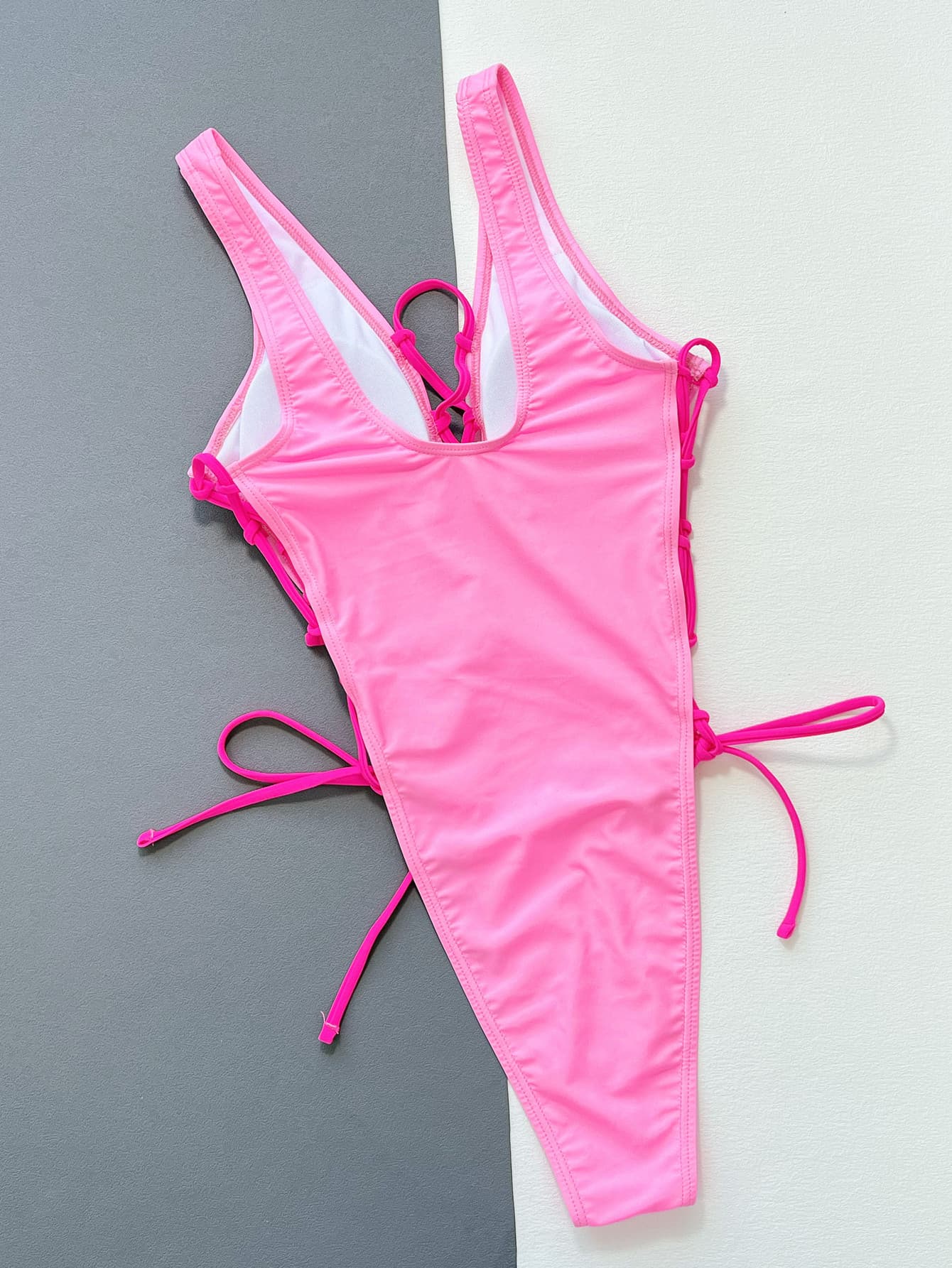 Lace-Up Deep V Sleeveless One-Piece Swimsuit - aurelia-clothing-8955