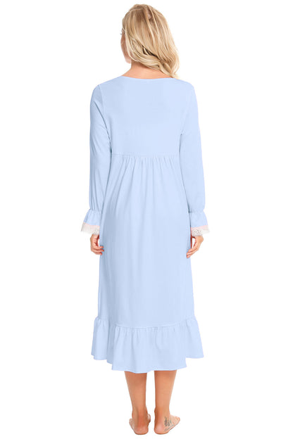 Lace Detail Square Neck Flounce Sleeve Night Dress - aurelia-clothing-8955
