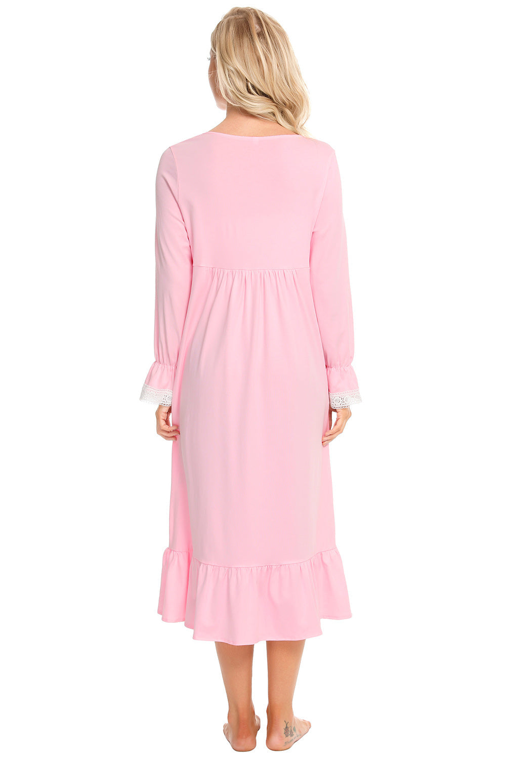 Lace Detail Square Neck Flounce Sleeve Night Dress - aurelia-clothing-8955
