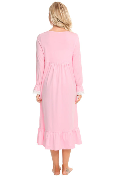 Lace Detail Square Neck Flounce Sleeve Night Dress - aurelia-clothing-8955