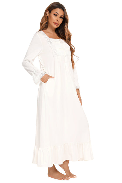 Lace Detail Square Neck Flounce Sleeve Night Dress - aurelia-clothing-8955