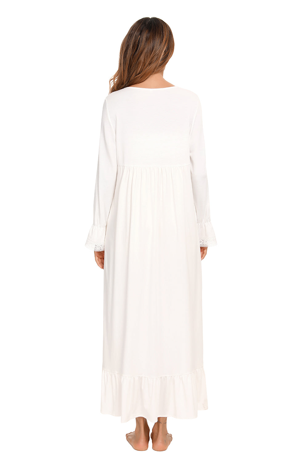 Lace Detail Square Neck Flounce Sleeve Night Dress - aurelia-clothing-8955