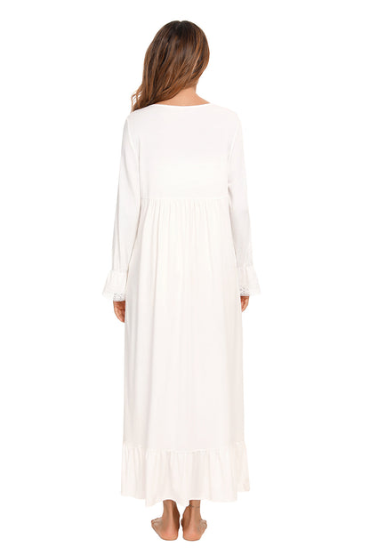 Lace Detail Square Neck Flounce Sleeve Night Dress - aurelia-clothing-8955