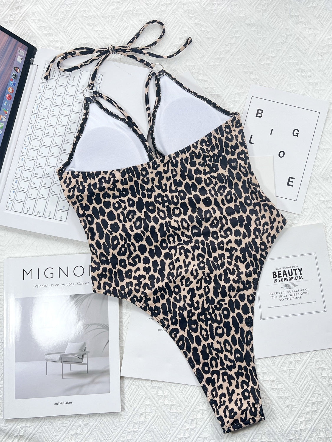 Leopard Cutout Halter Neck One-Piece Swimwear - aurelia-clothing-8955