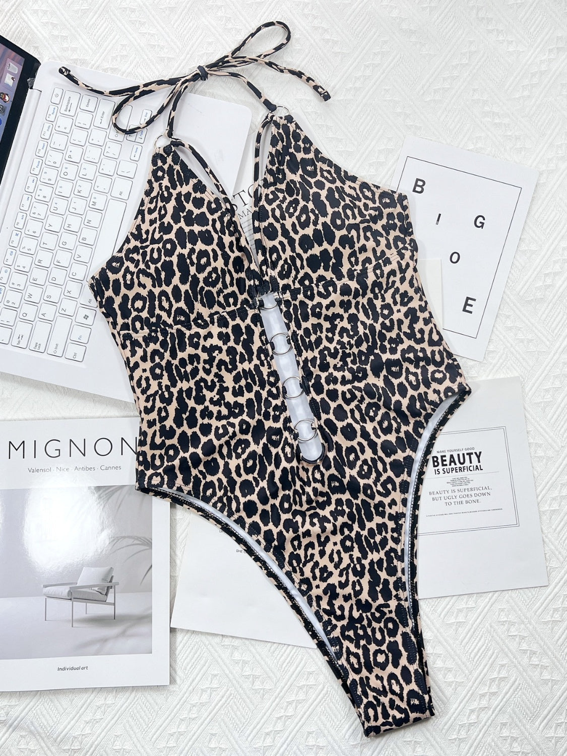Leopard Cutout Halter Neck One-Piece Swimwear - aurelia-clothing-8955