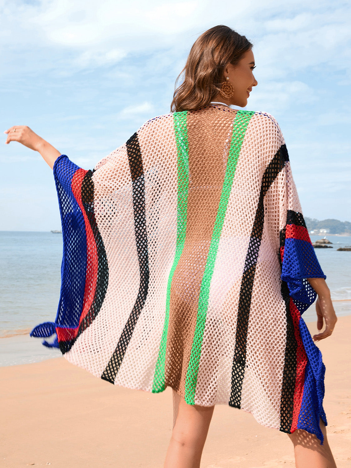 Openwork Color Block Plunge Cover-Up - aurelia-clothing-8955