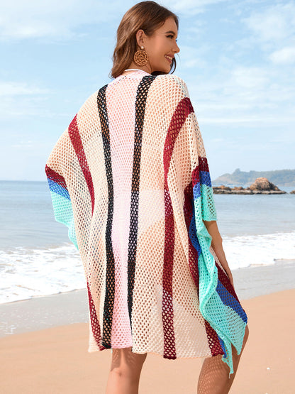 Openwork Color Block Plunge Cover-Up - aurelia-clothing-8955
